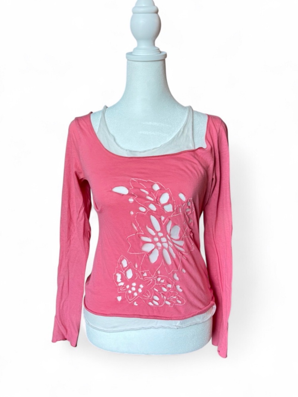 Heart Moonstar Pink Cutout Floral 100% Cotton Long Sleeve Made in USA | Size M